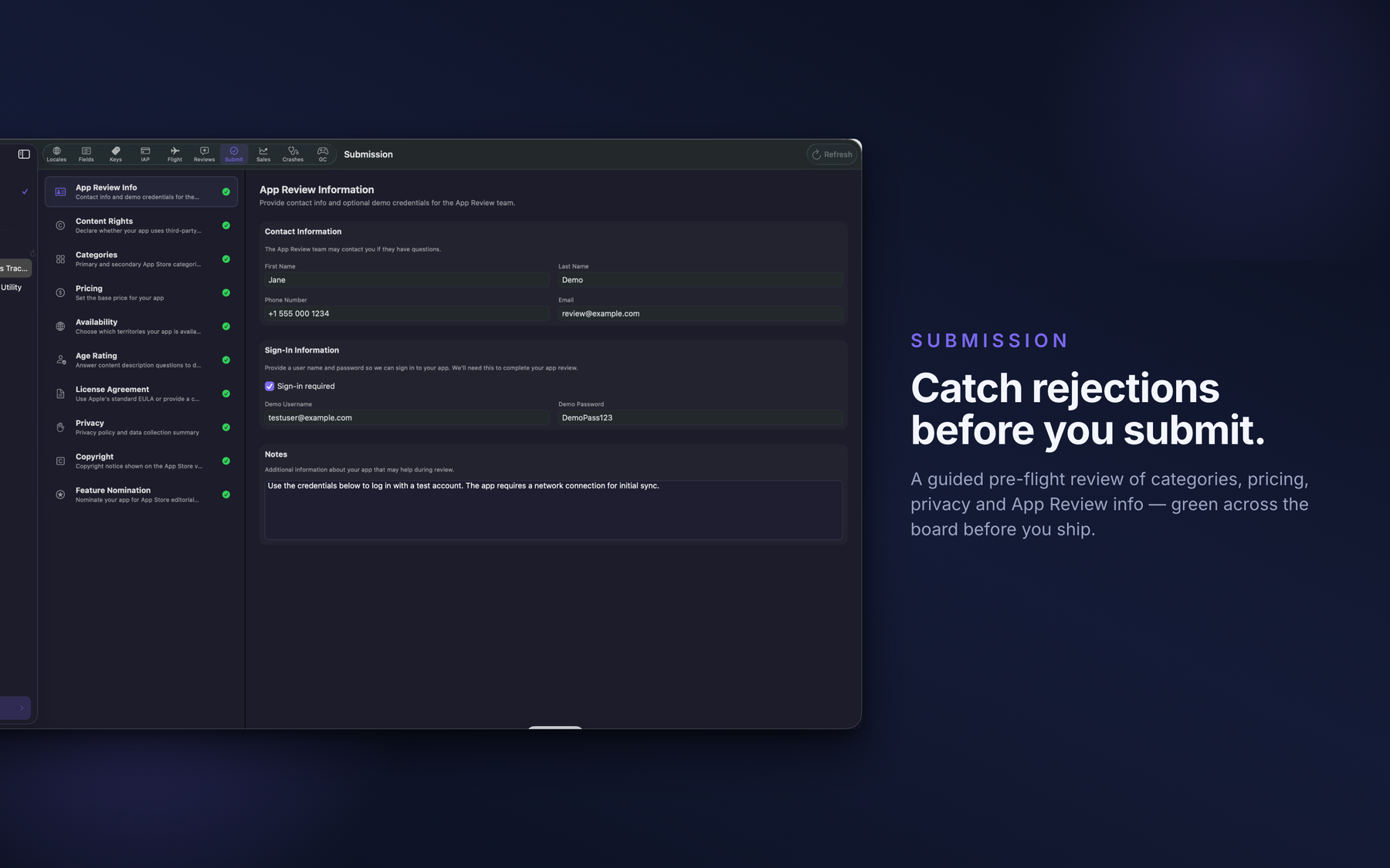 Einreichung in AppMeta auf dem Mac: Eine App-Version wird vor der Prüfung kontrolliert