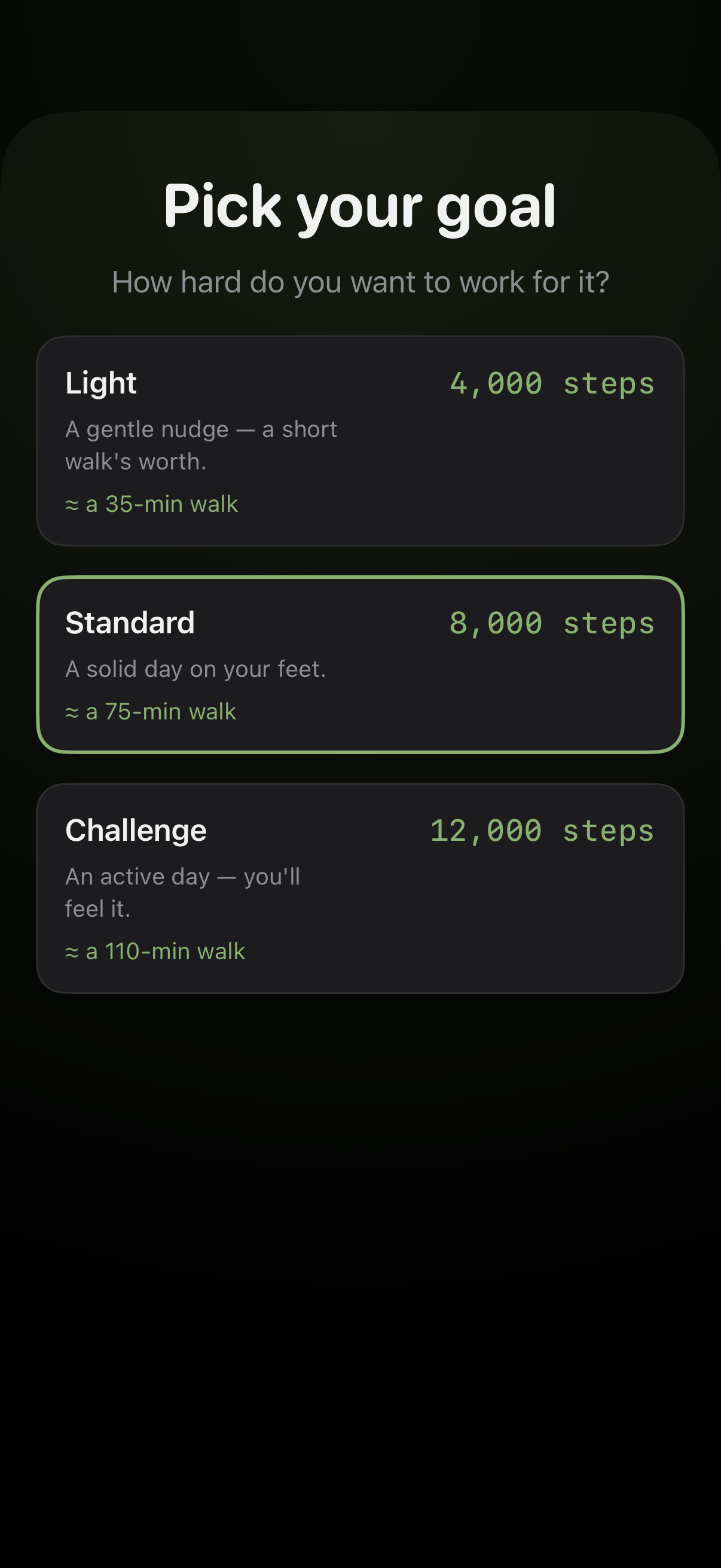 EarnLock onboarding goal picker on iPhone —