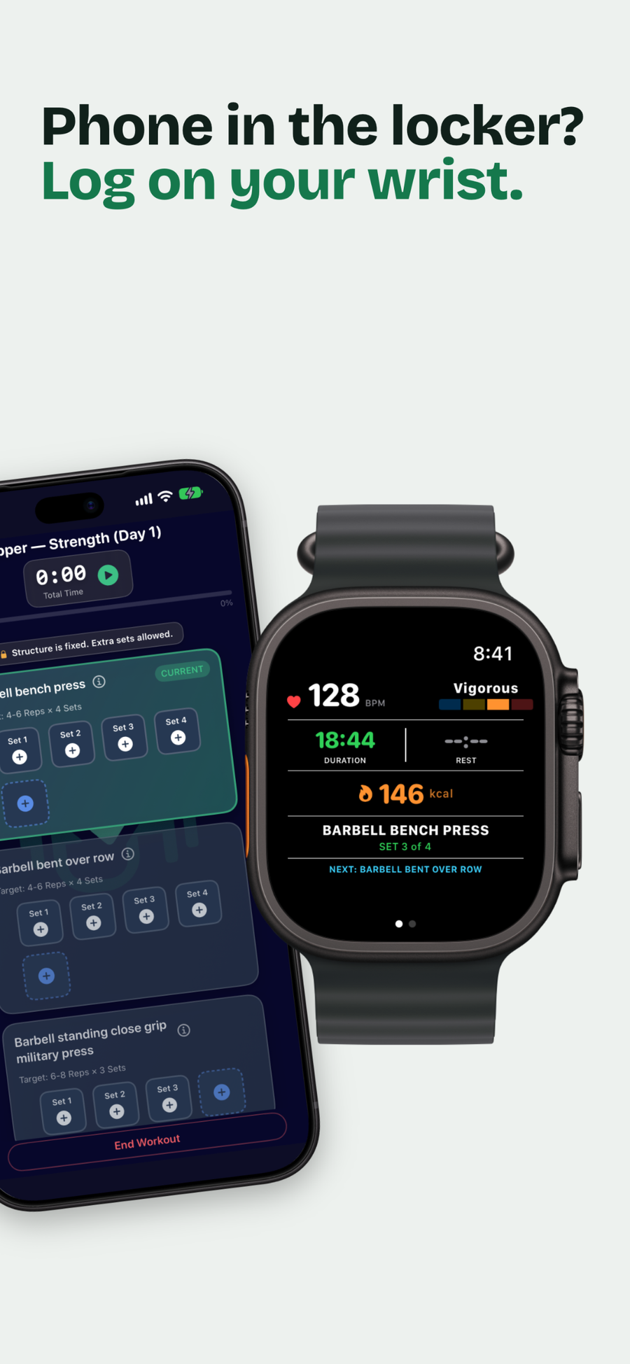 GymLogger X auf der Apple Watch: ein Satz wird direkt im Gym eingetragen