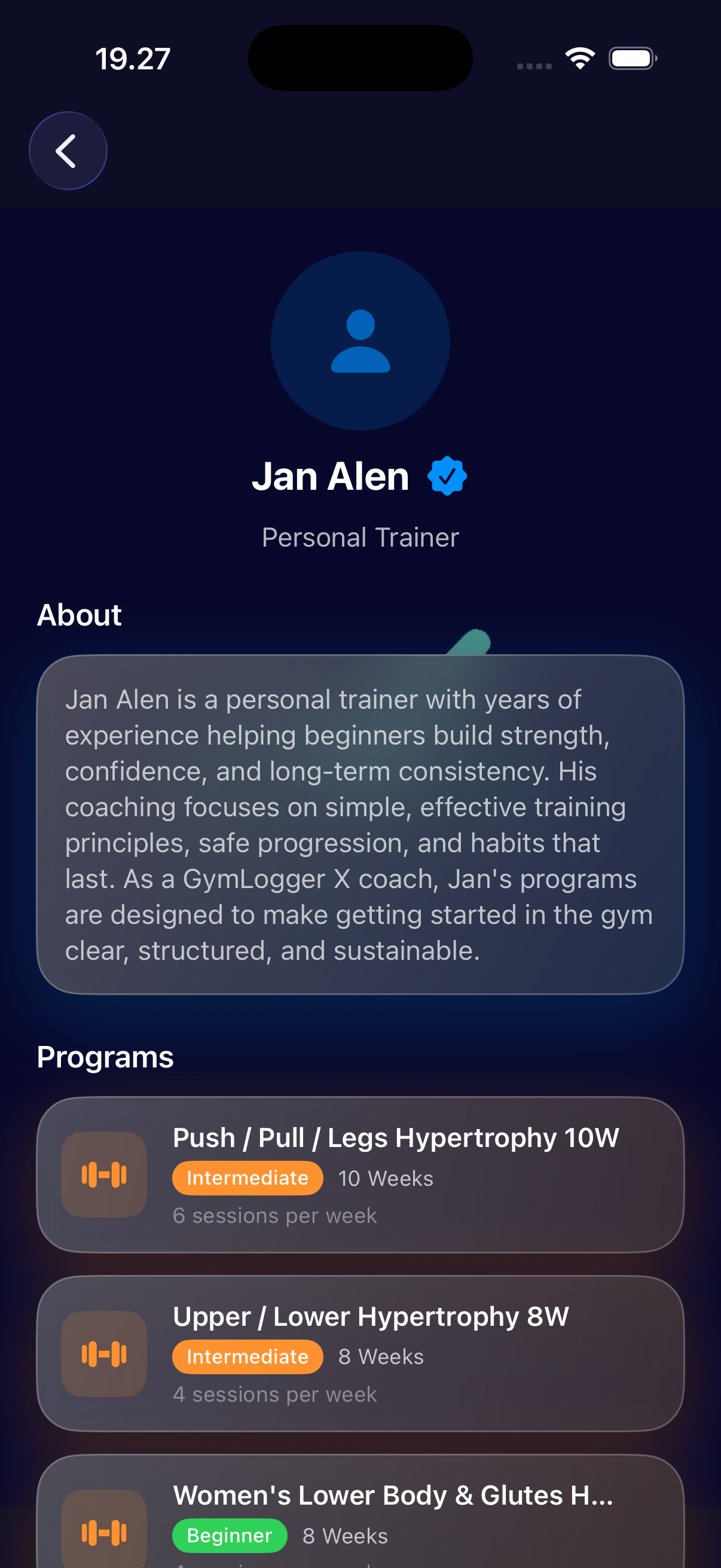 GymLogger X workout program view