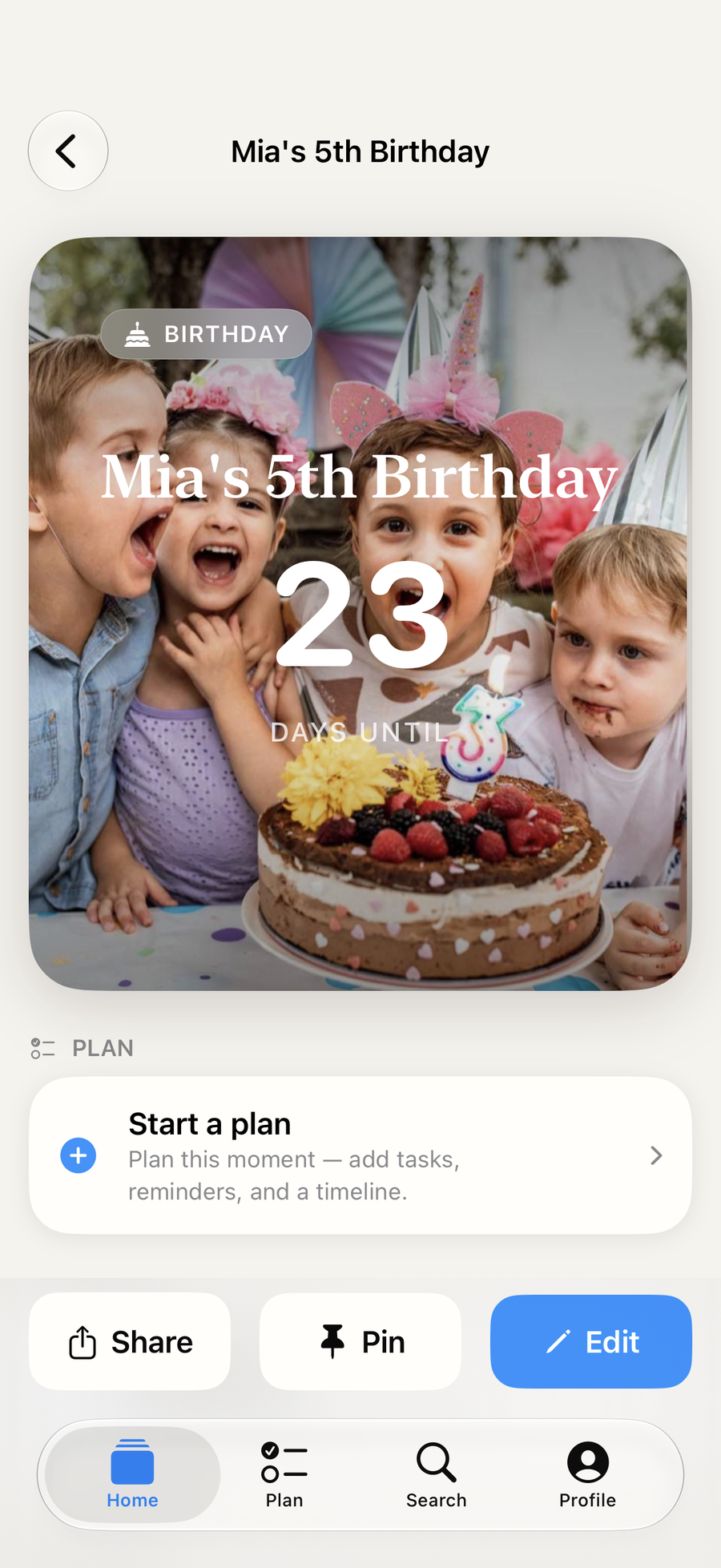 Geburtstags-Countdown in Soon. mit Plan