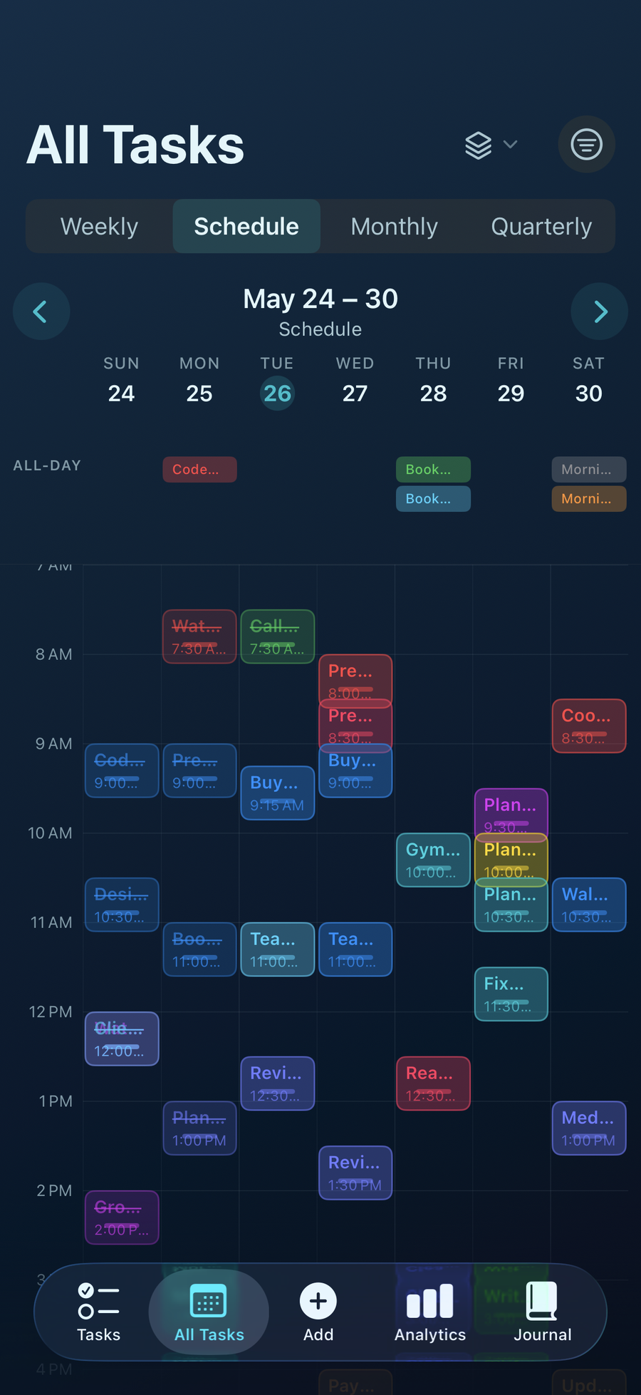 Wochenplan von Taskful Day mit Aufgabenblöcken