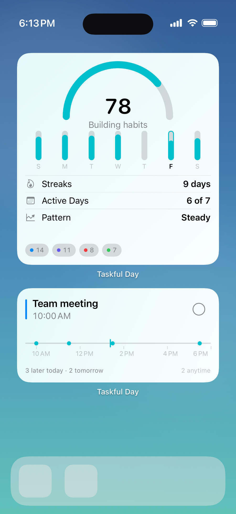Gewohnheiten-Widget von Taskful Day mit Serien und einem Muster