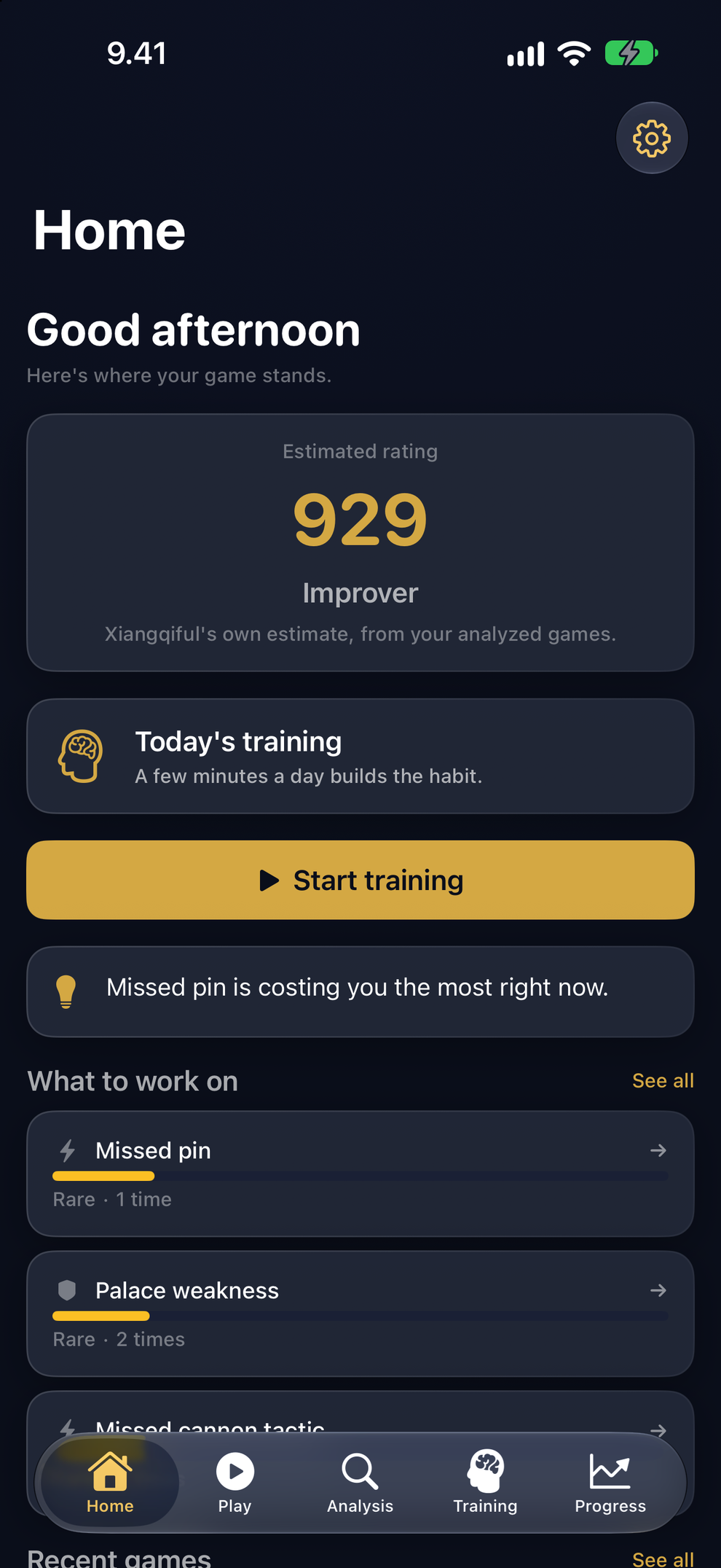 Home: today's training, and the mistake costing you the most right now.